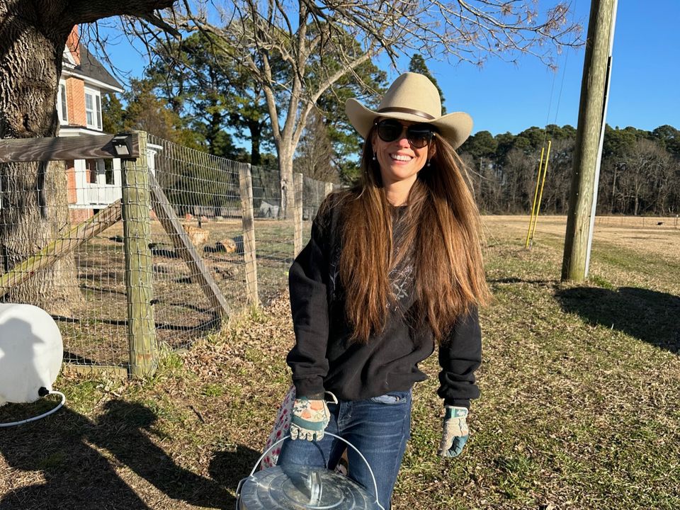 Danielle with the chickens