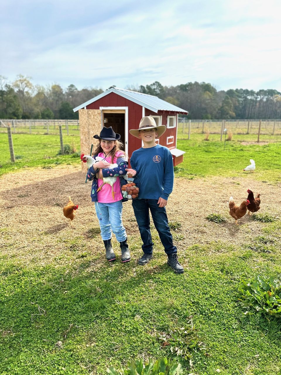 Kids by the chicken coop
